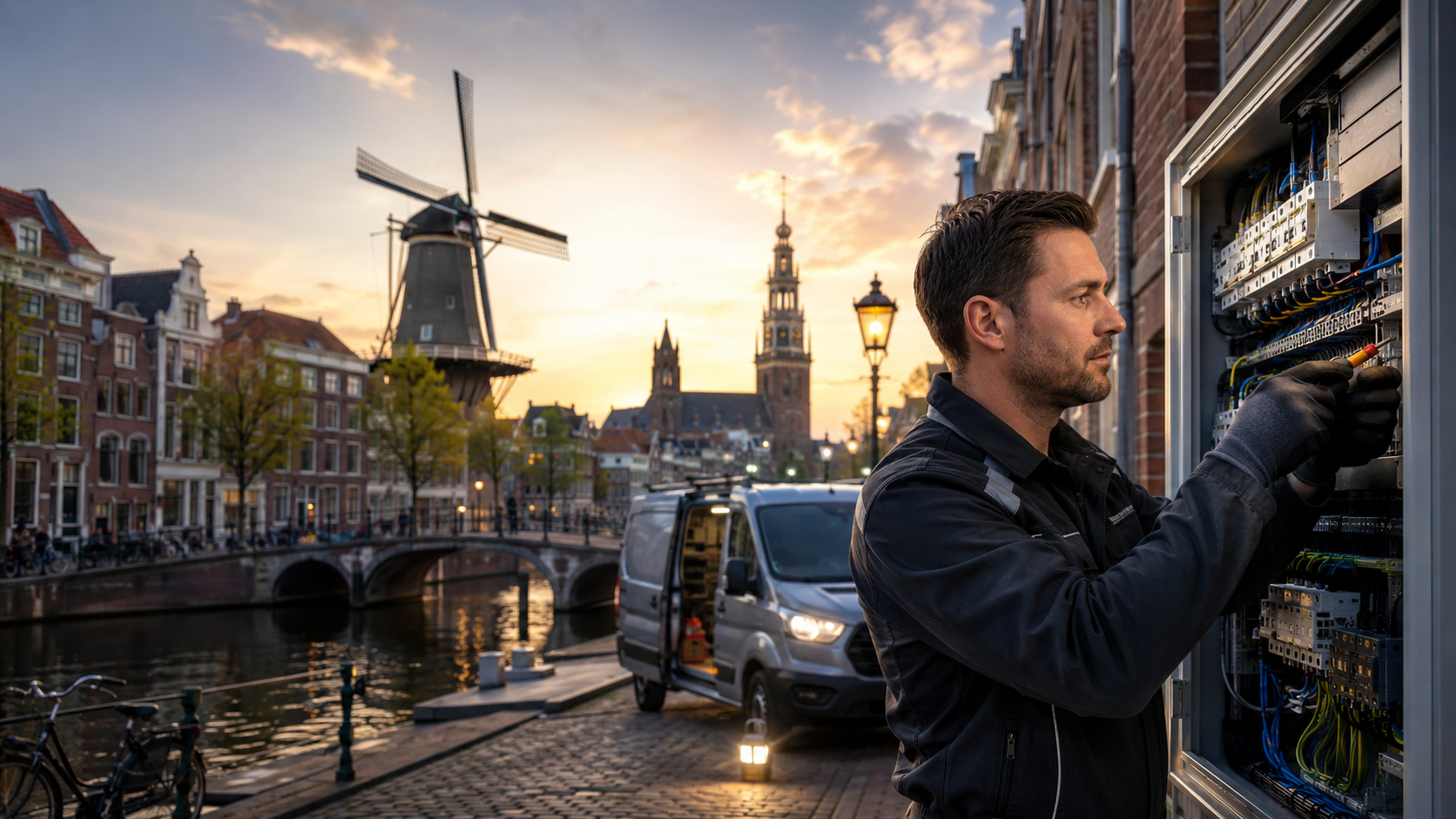 Elektricien aan het werk in Leiden